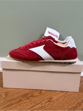 Mila Paoli Red Suede Women’s Sneakers with White Accent
